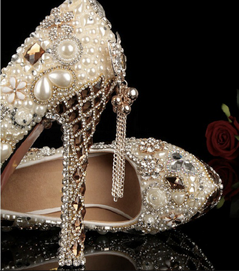 Bejeweled wedding shoes with pearls