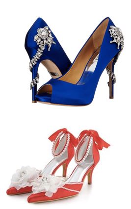 Colorful red and blue wedding shoes