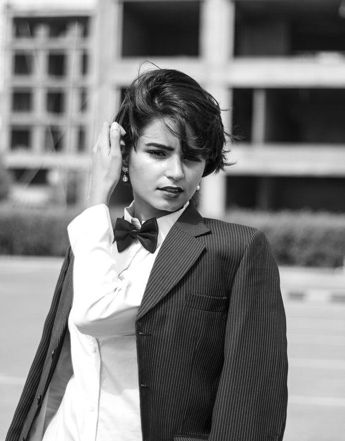 A woman in a suit