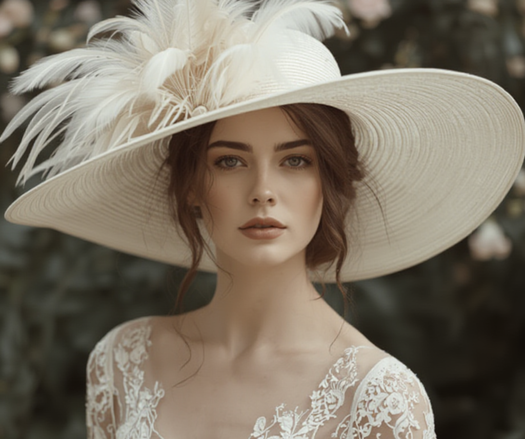 Wedding veil alternatives - wide brim hat with feathers