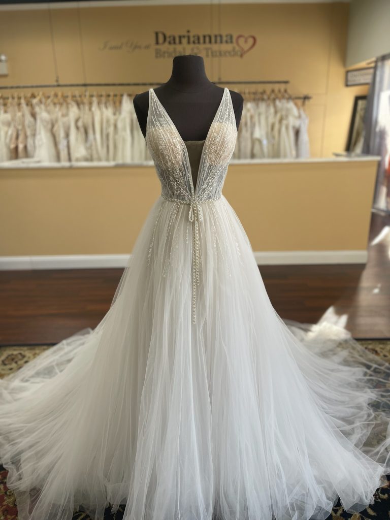 Sutton wedding dress by Calla Blanche is ethereal and shimmery