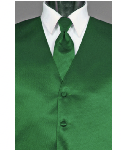 Bow tie or long tie available in green shades with matching vest and pocket square