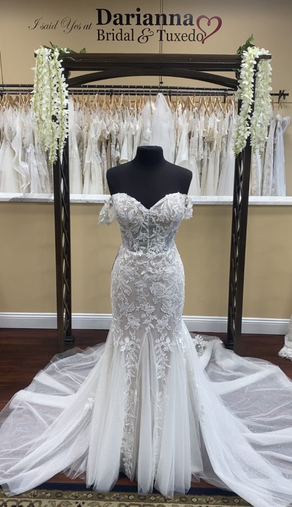  Danica by Morilee is a beautiful fit and flare with a strapless neckline and a fabulous godet skirt