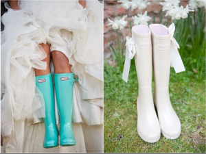 Bridal wedding rain boots, in white and "something blue"