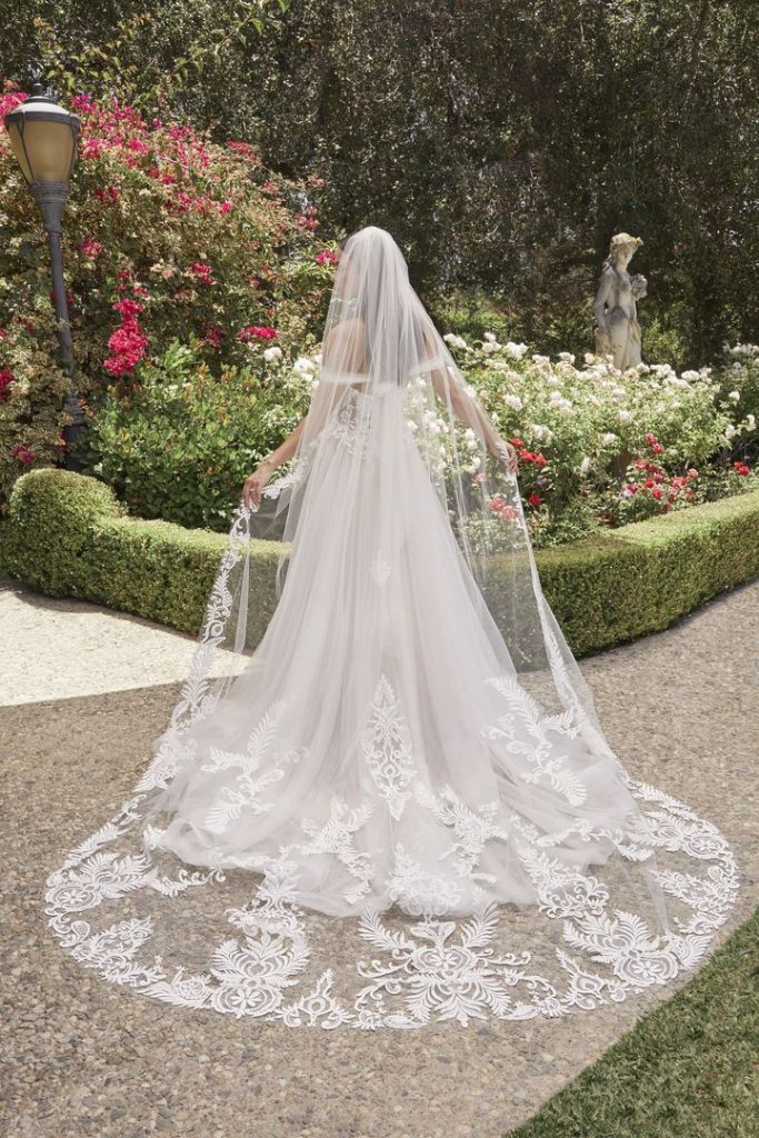 Phoebe by Casablanca matching lace cathedral veil