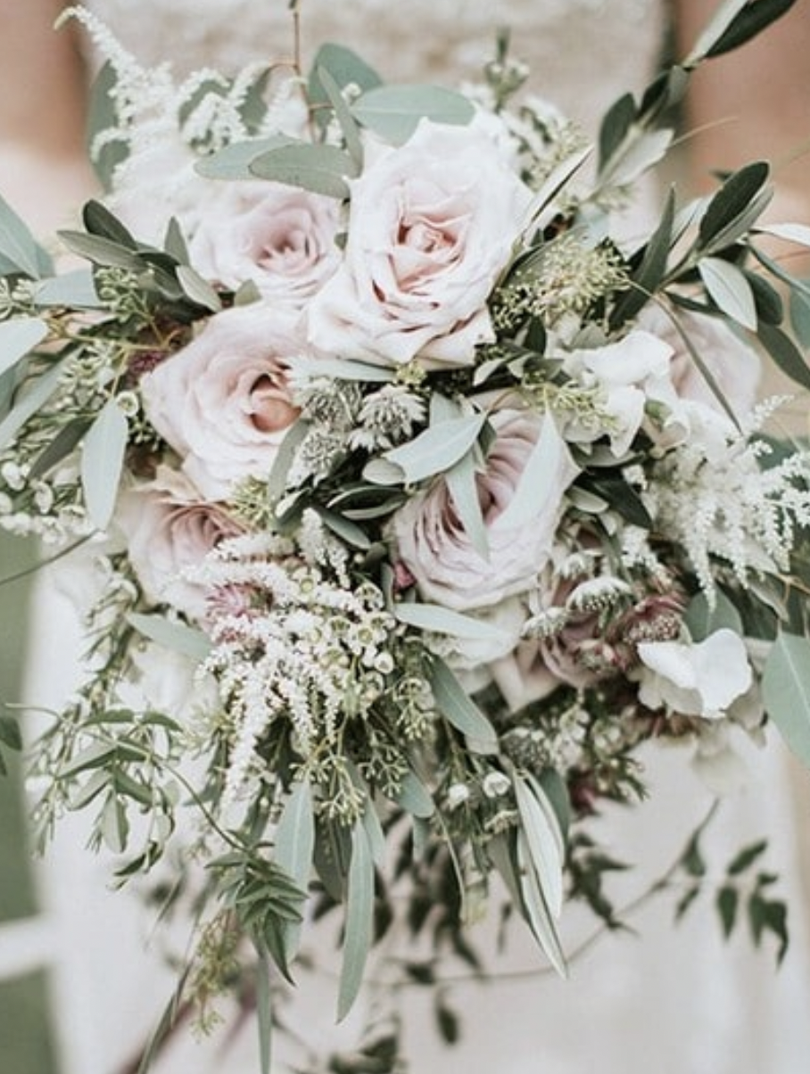 Blush roses and eucalyptus bridal bouquet