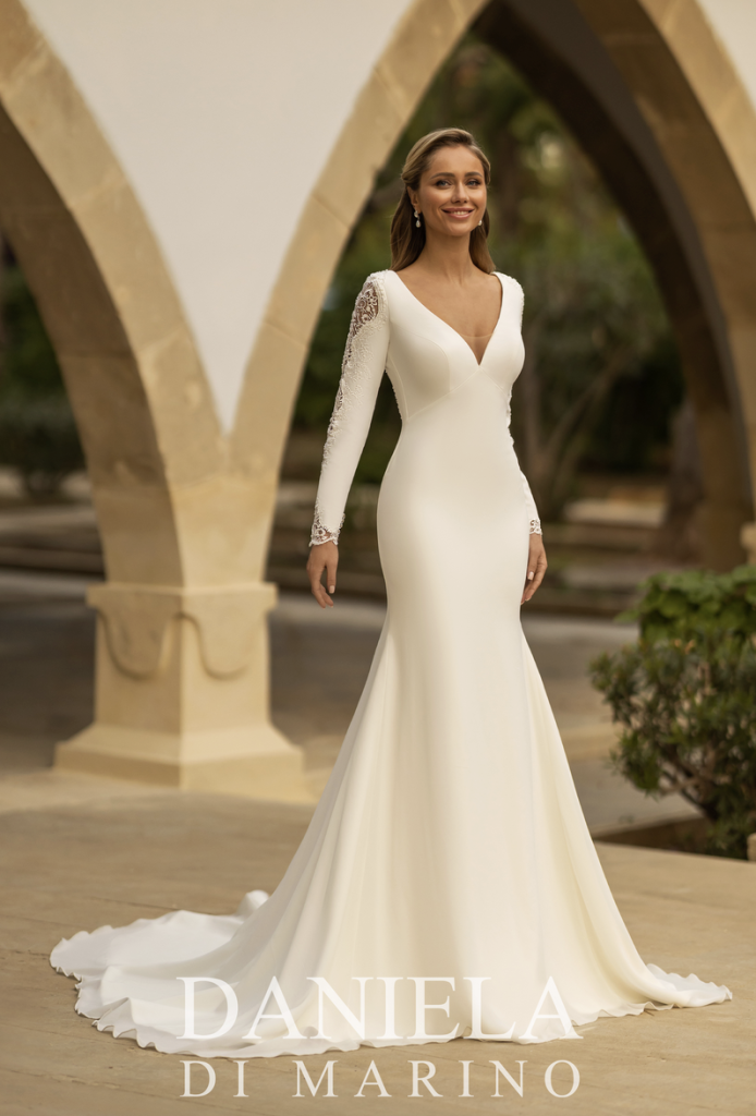 Daniela DiMarino 6407 crepe long sleeve wedding dress 