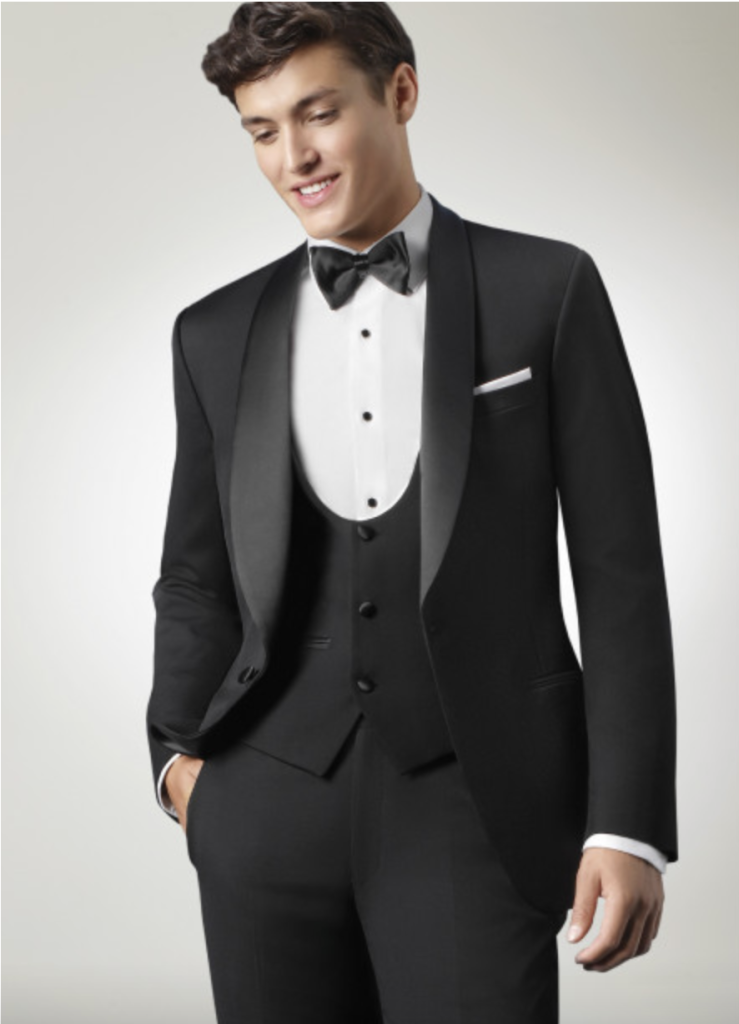 Sable shawl lapel tuxedo from Erik Lawrence with scoop vest available at Darianna Bridal & Tuxedo