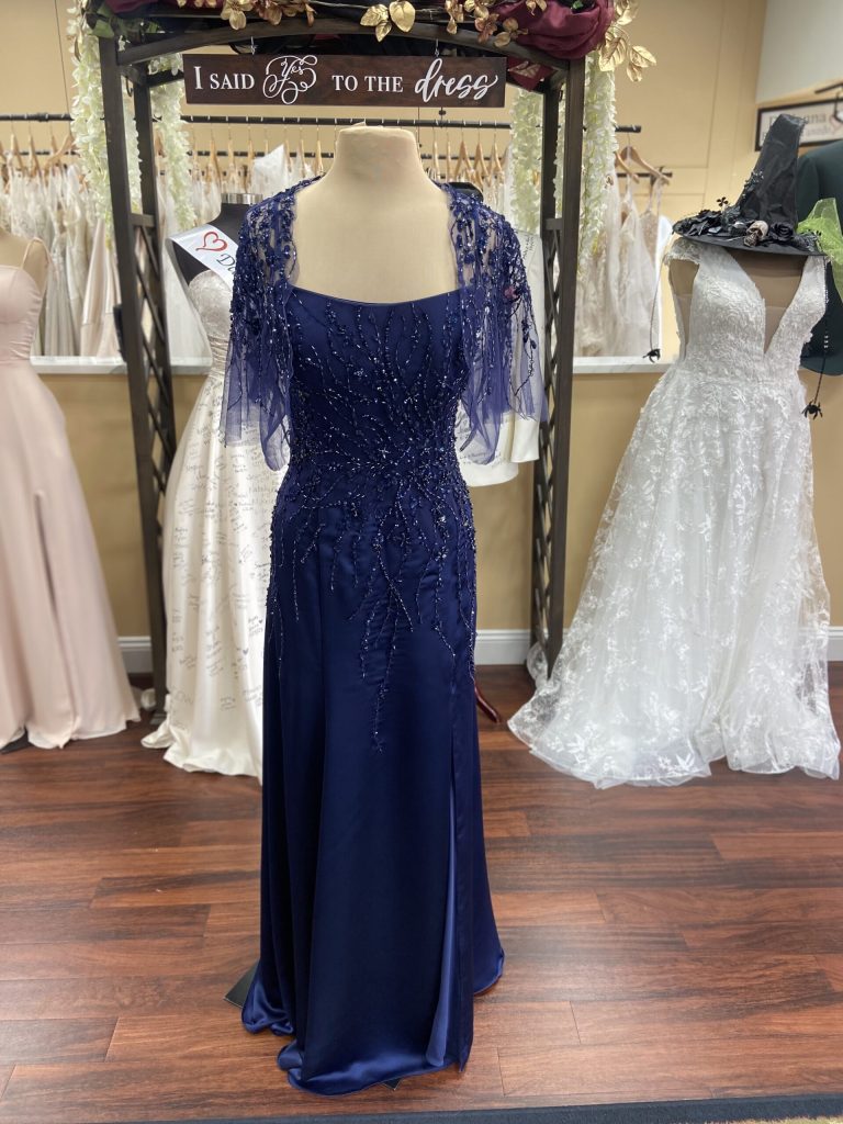 Blue mother of the bride dress with Gems