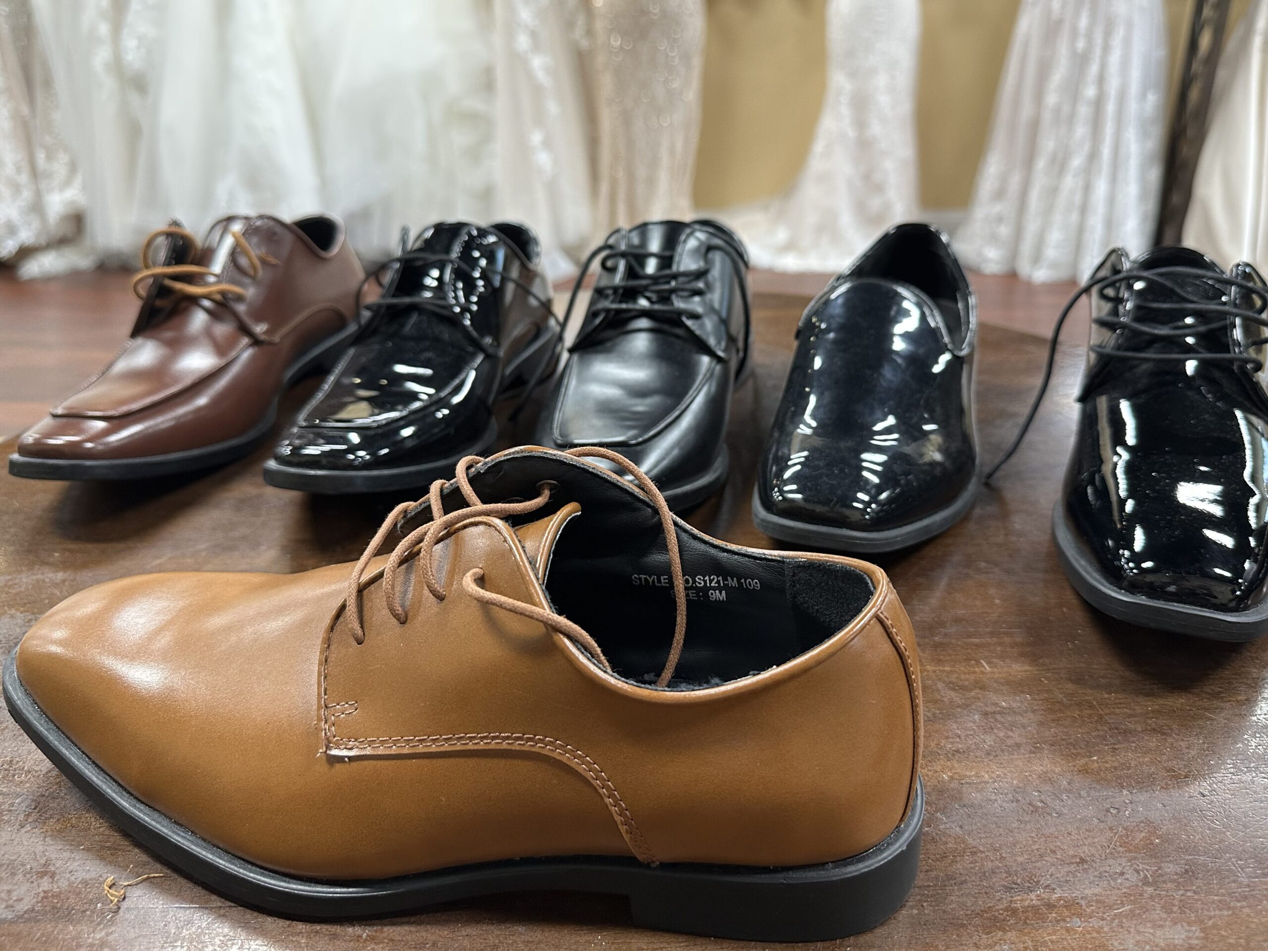 Men's formal wear shoes available for rent at Darianna Bridal & Tuxedo