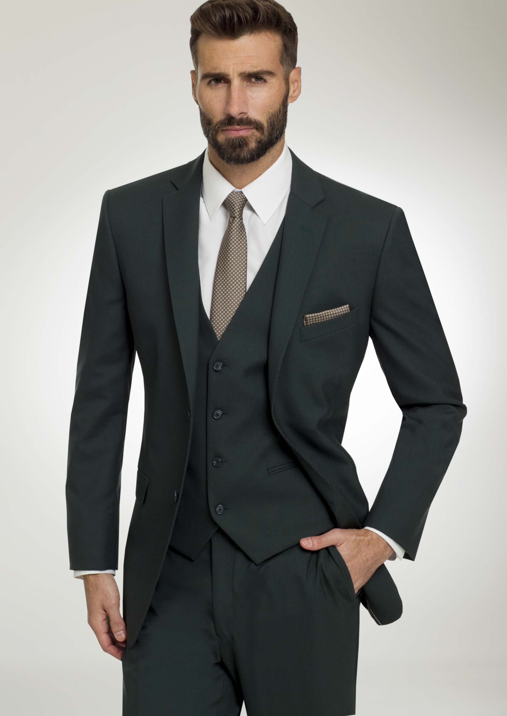 green tuxedo dress Dark Green One-Button Prom Suit with Black Peaked Lapel main image 0