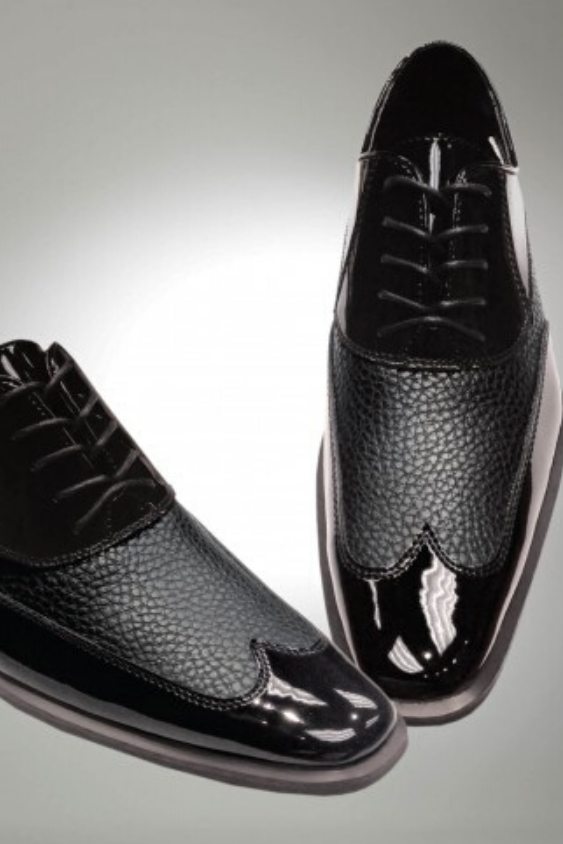 Black Wing Tip Men's Tuxedo Shoes 