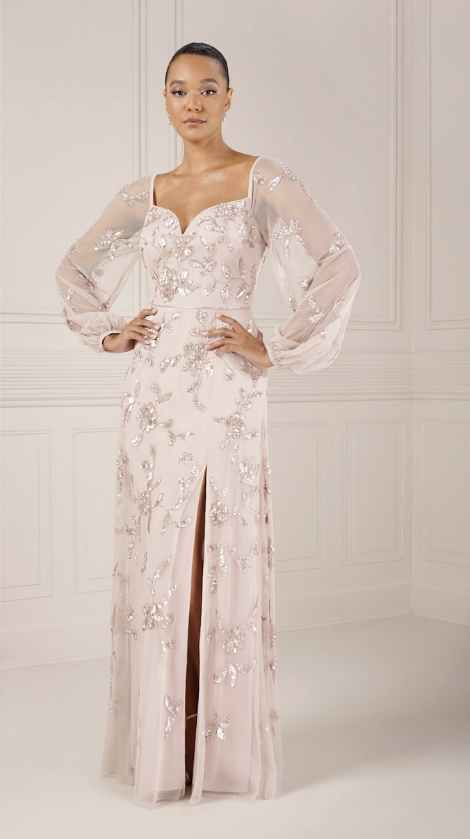 long sleeve fall formal dress Long Wedding-Guest Dress with Long Sleeves