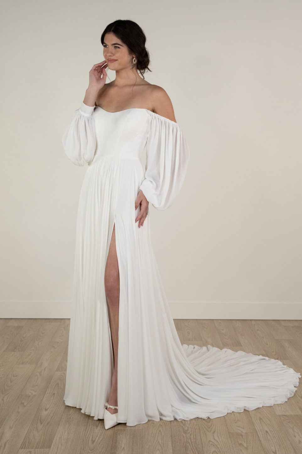 simple wedding dresses with bishop sleeves