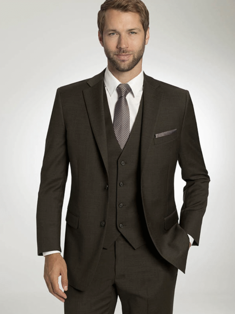 Wedding color trends for fall, chocolate brown tuxedo