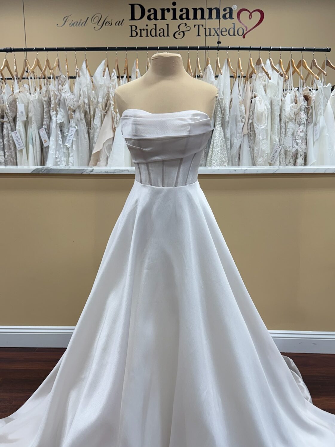 A-line Wedding dresses in natural and basque waist satin
