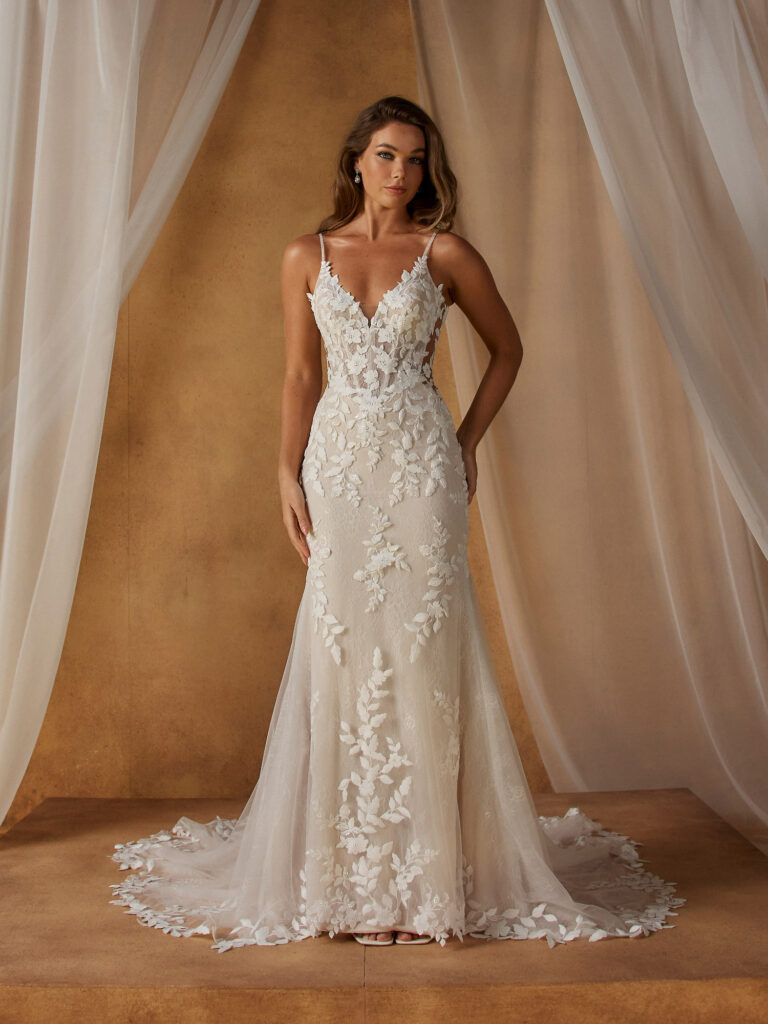 lace sheath style wedding gown