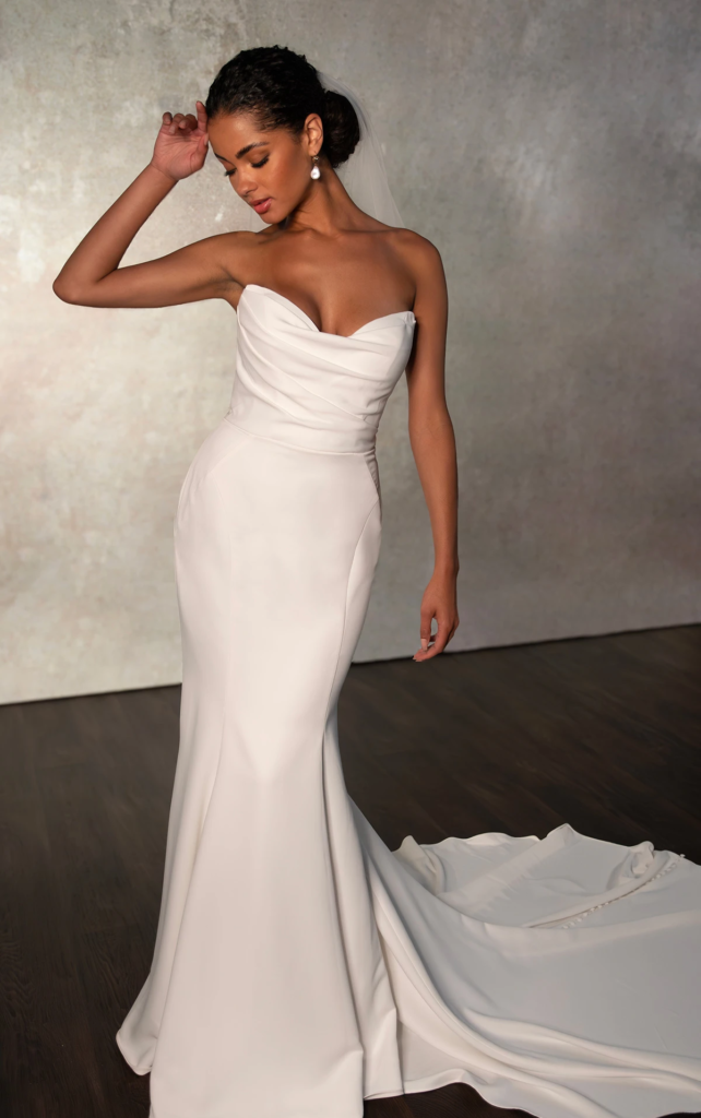satin sheath style wedding gown