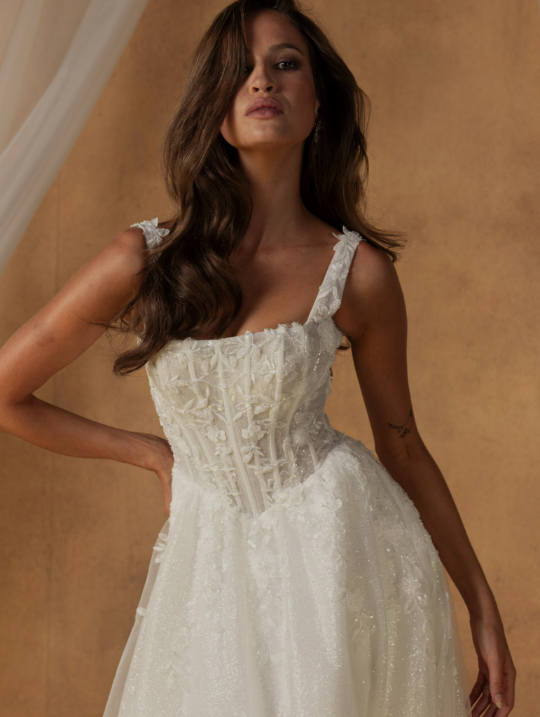 Madi Lane Nixie bodice has a basque waist ans exposed boning