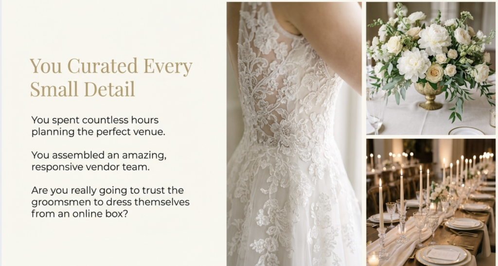 Rent a wedding tuxedo with Darianna Bridal & Tuxedo - don't rent cheap garments from online companies