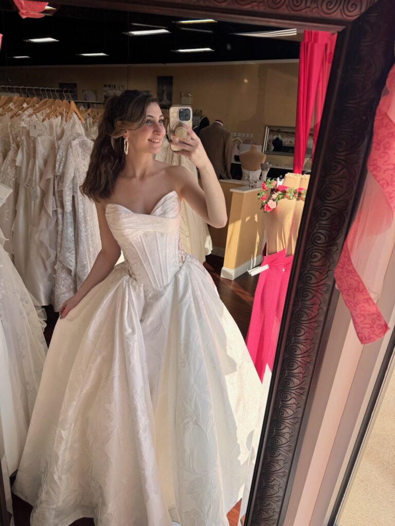 Abella by kitty chen sweetheart ballgown in jacquard print fabric