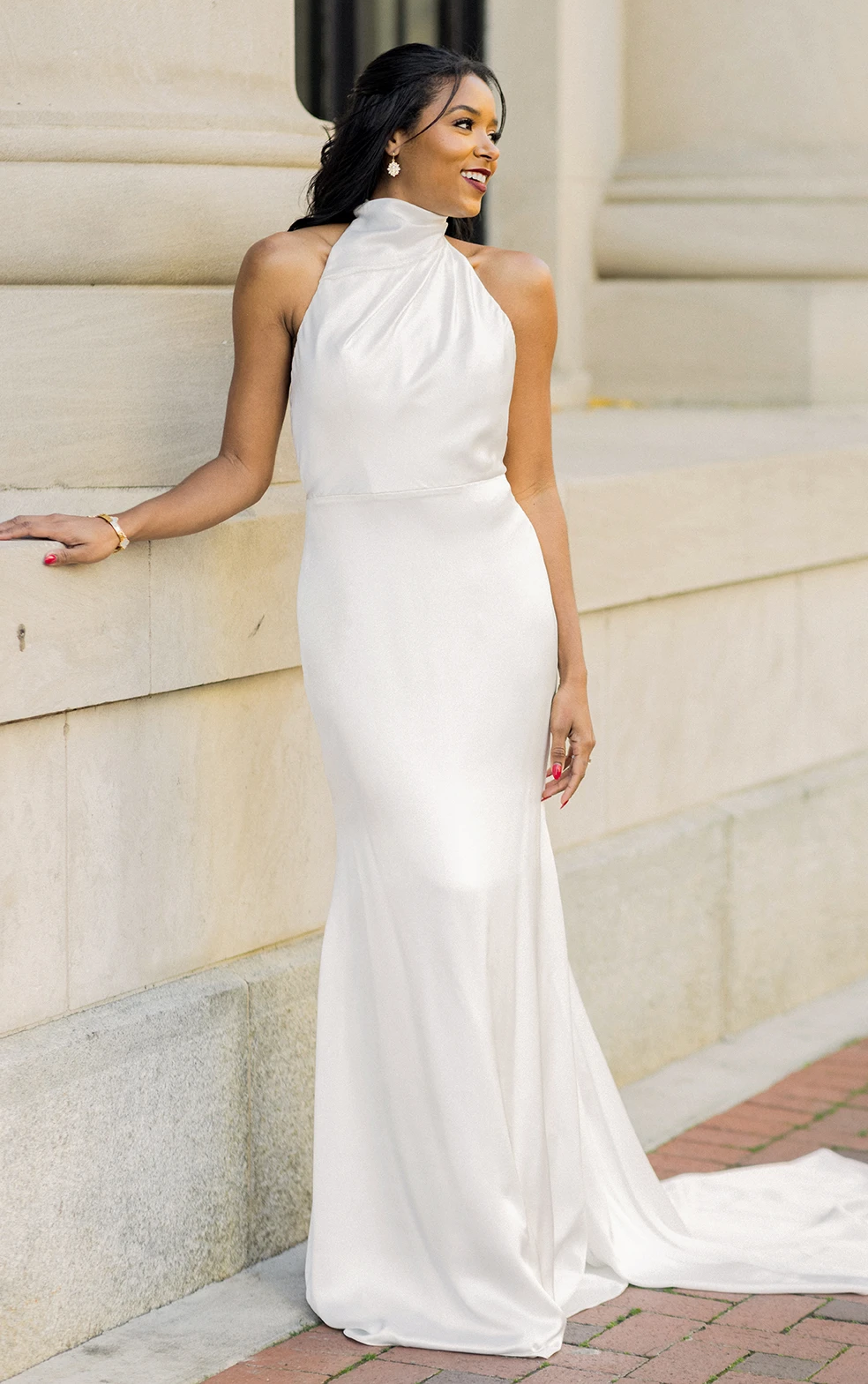 Wedding Dresses For A Micro Wedding - halter column dress for a chic urban location