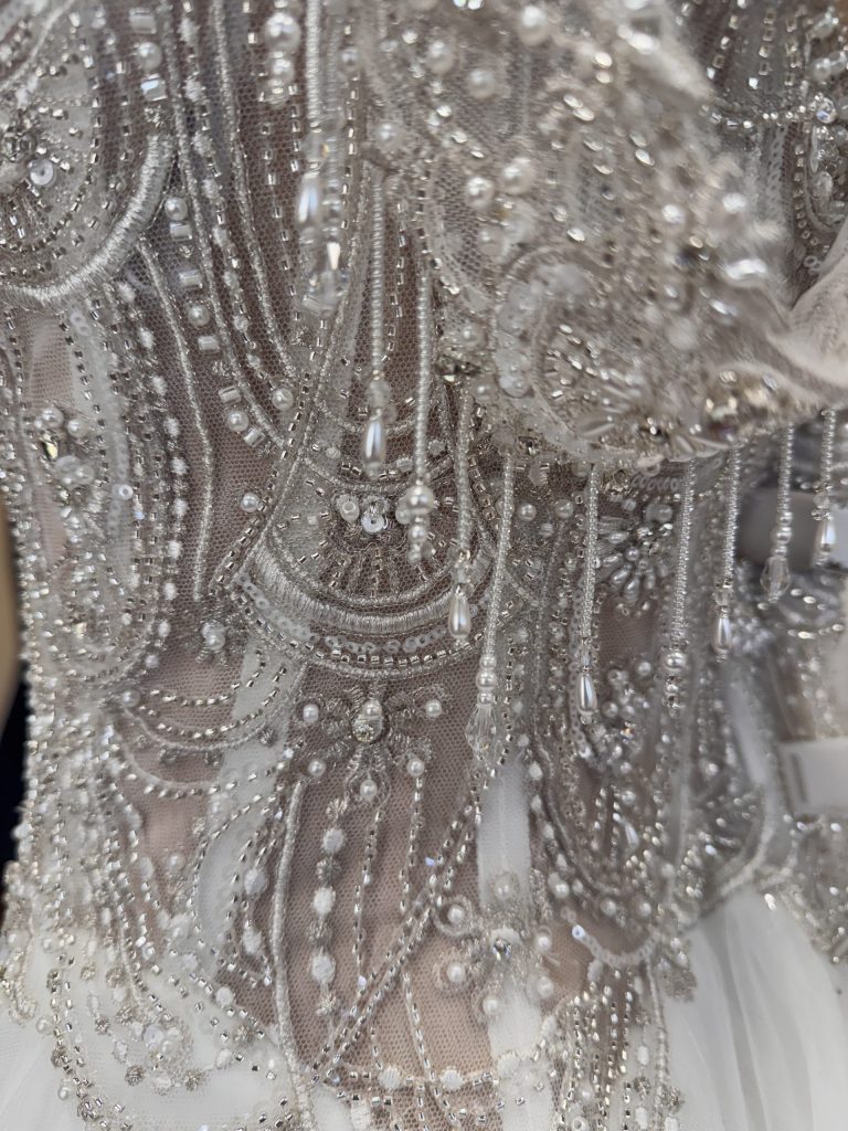 Nedra Wedding Dress sleeves with beaded fringe