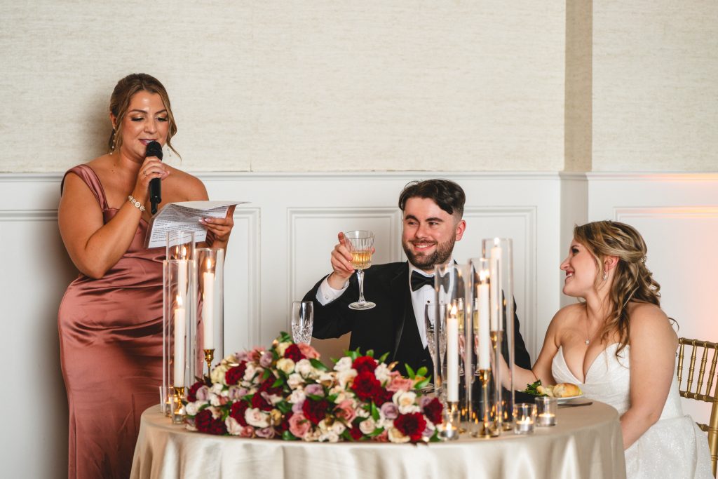 A Maid of Honor delivers a wedding speech 